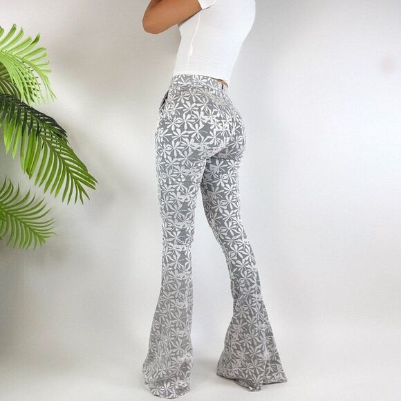 Vintage Y2K Gray Floral Fairy Grunge Whimsygoth High Waisted Flare Pants /Small - Picture 2 of 5